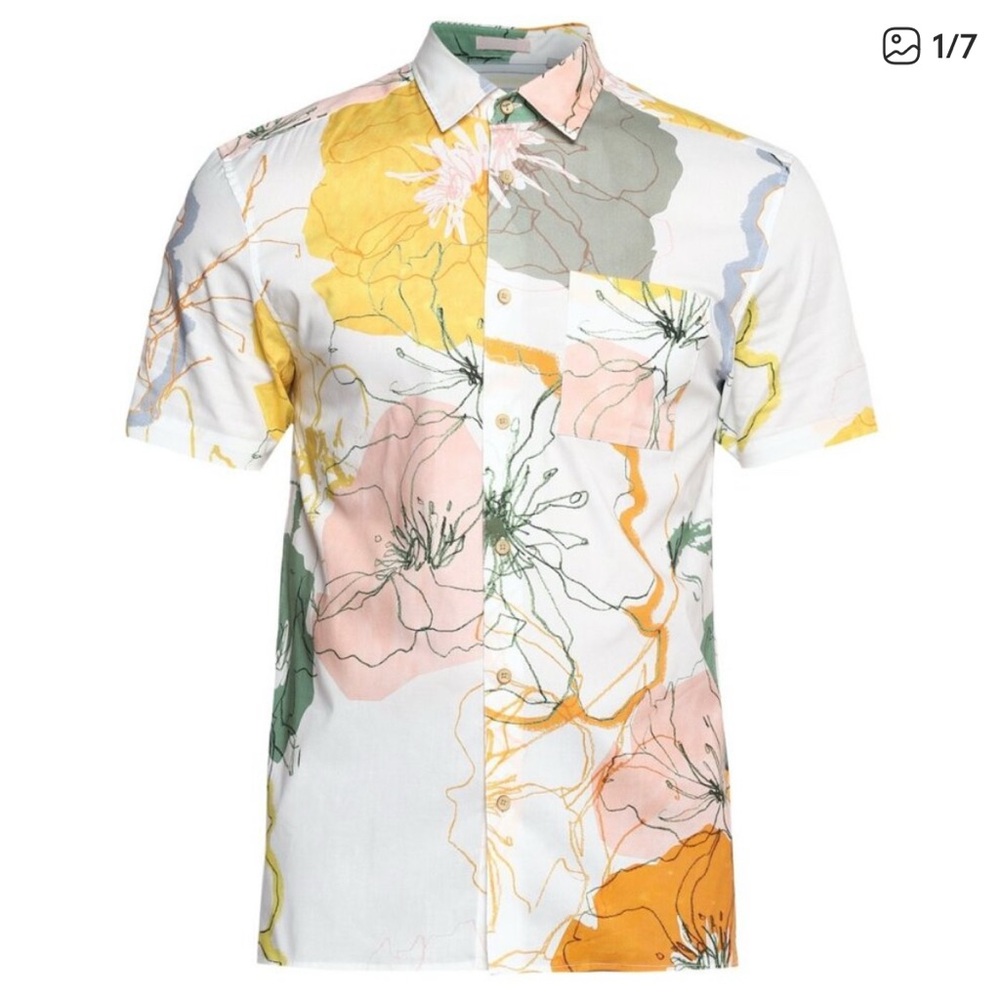 Ted Baker London Floral Print Button Down Short Sleeve Shirt Men Size 3 M